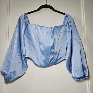 Wayf Blue Satin Corset Top Bustier Long Sleeve Size Small